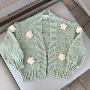 New Anthropologie Maeve Susannah 3D Floral Knit Cardigan Sweater Green Cream OS